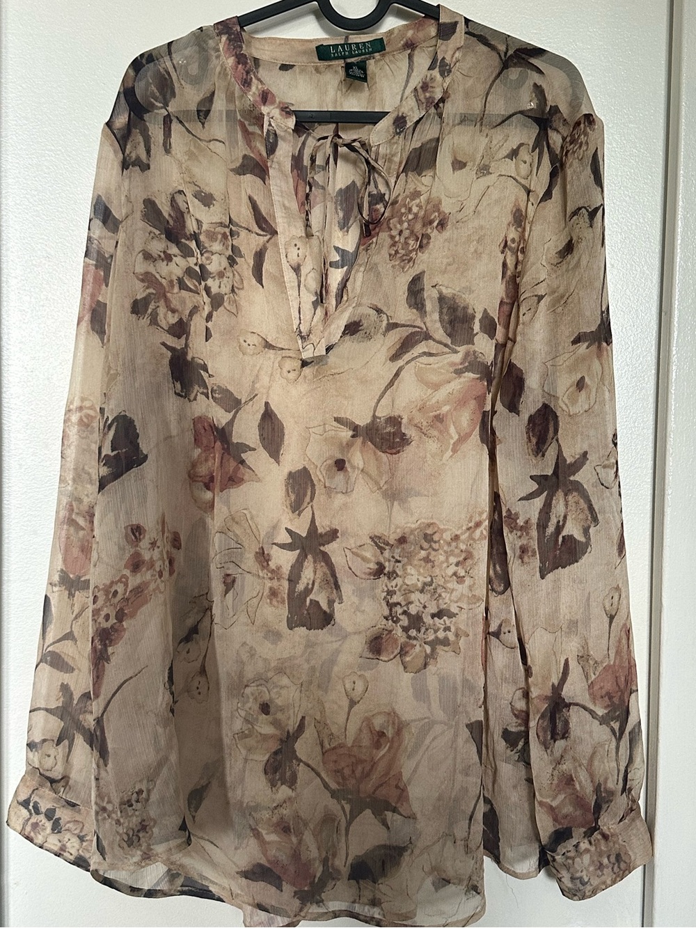 Ralph Lauren Floral Sheer Tie-Neck Blouse